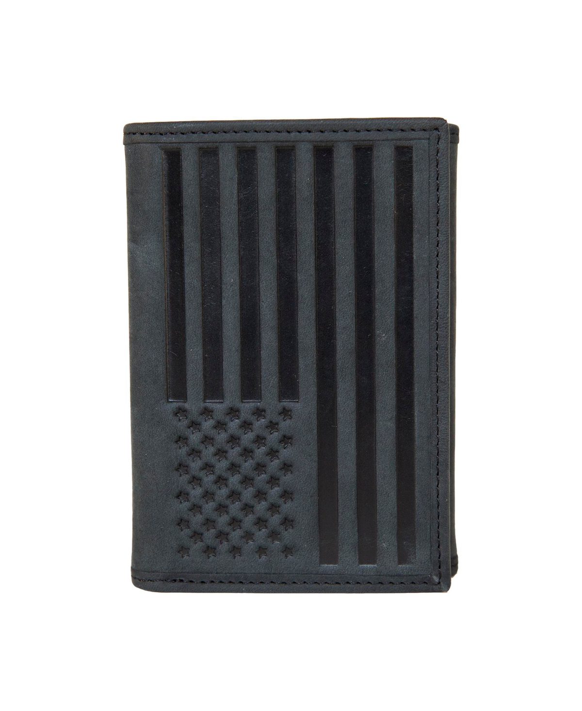 Men's Flag Embossed Leather Trifold Wallet - Tan