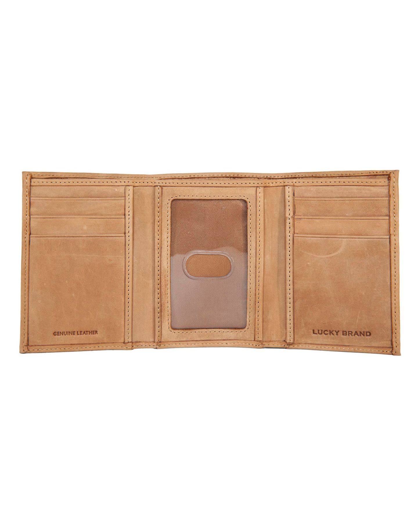Мужской кошелёк Lucky Brand Flag Embossed Leather Trifold Wallet, цвет: Рыжевато-коричневый — фото 2