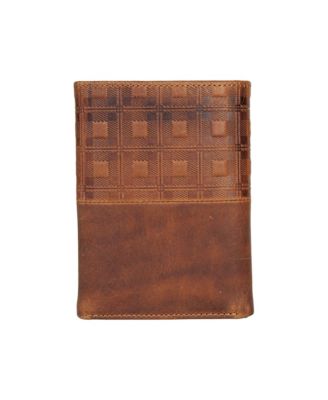 Men's Plaid Embossed Leather Trifold Wallet