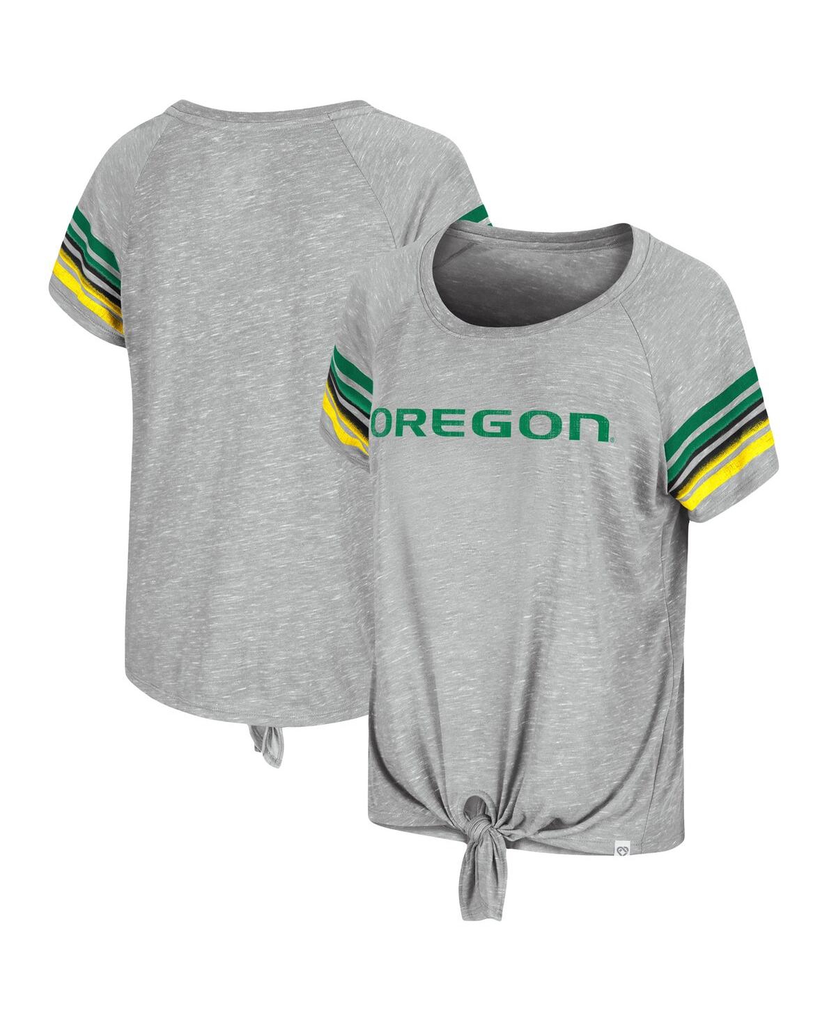 Colosseum Women's  Heathered Gray Oregon Ducks Boo You Knotted Raglan T-shirt