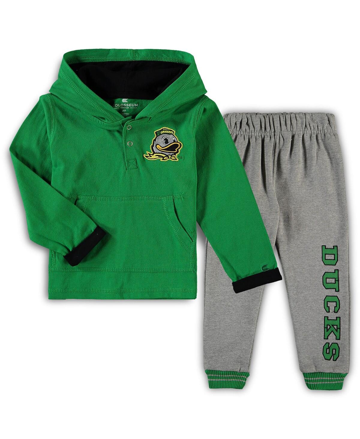 Colosseum Toddler Boys  Green, Heathered Gray Oregon Ducks Poppies Hoodie And Sweatpants Set In Green,heathered Gray