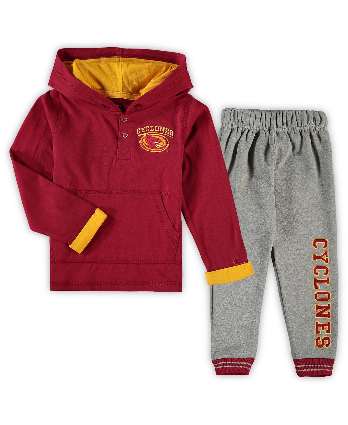 Colosseum Babies' Toddler Boys  Cardinal, Heathered Gray Iowa State Cyclones Poppies Hoodie And Sweatpants Se In Cardinal,heathered Gray