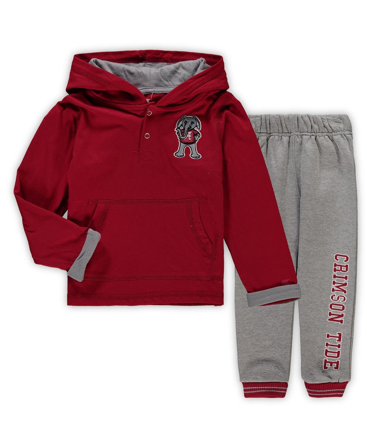 Colosseum Toddler Boys And Girls Boy's Crimson, Heathered Gray Alabama Crimson Tide Poppies Hoodie And Sweatpa In Crimson,heathered Gray