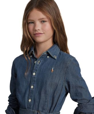 Big Girls Belted Denim Cotton Shirtdress