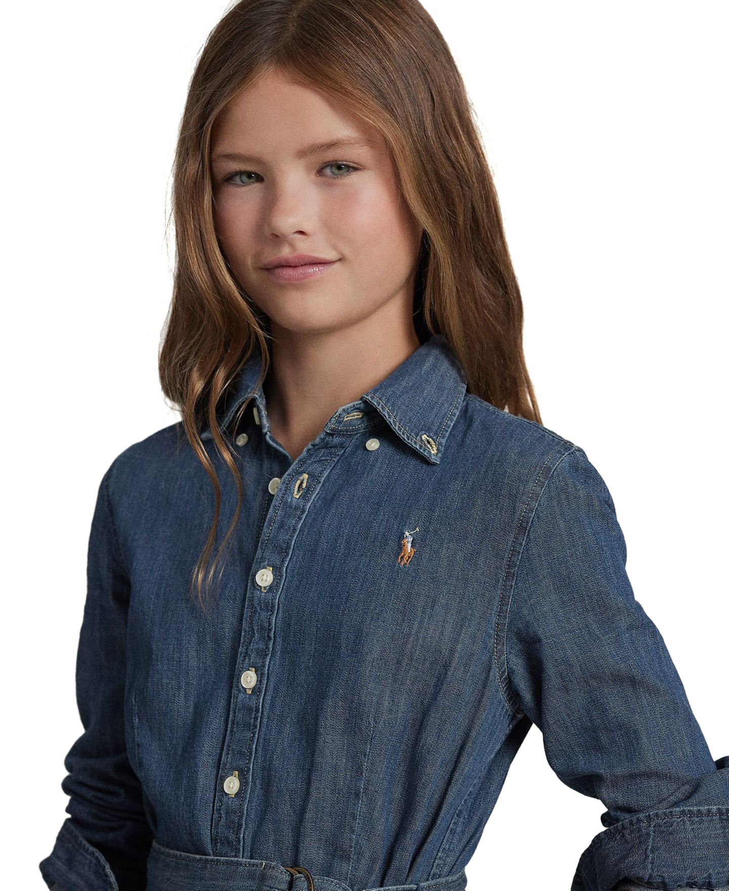 Платье Polo Ralph Lauren Belted Denim Cotton Shirtdress для девочек, цвет: Индиго — фото 5