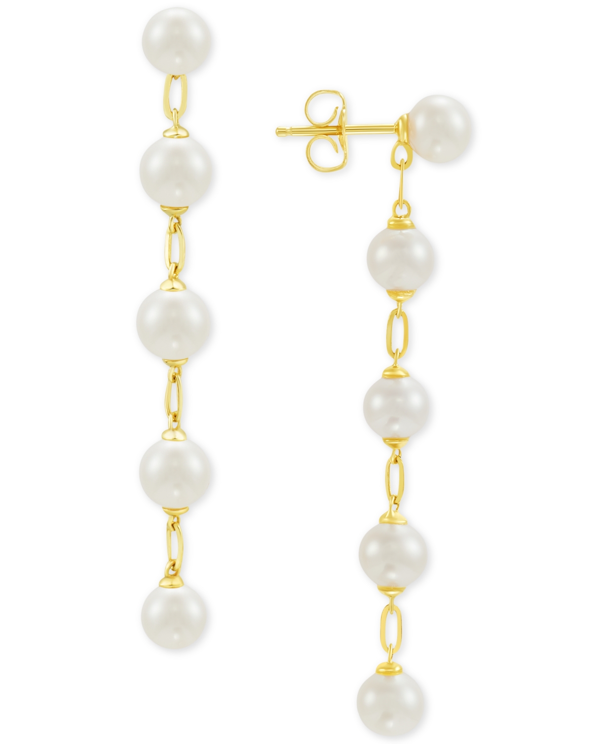 Cultured Freshwater Pearl (5 - 5-1/2) Linear Drop Earrings in 14k Gold - Gold