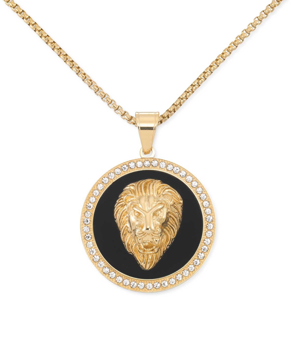 Smith Black Agate & Lion Head 24" Pendant Necklace in Gold-Tone Ion-Plated Stainless Steel - Gold-Tone