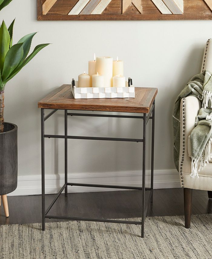 Rosemary Lane Metal Rustic Accent Table with Wood Top, 24" x 24" x 24