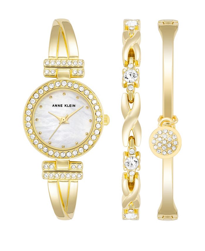 Anne Klein Women's Diamond-Accent Gold-Tone Bracelet Watch 32mm - Macy's