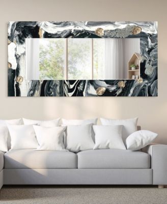 'Ebony' Rectangular On Free Floating Printed Tempered Art Glass Beveled Mirror, 72" x 36"