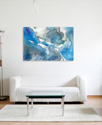 'Subtle Blues I' Frameless Free Floating Tempered Glass Panel Graphic Wall Art, 32" x 48"