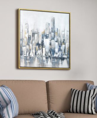 Winter Cityscape Textured Glitter Hand Painted Canvas Wall Art, 36" x 36"