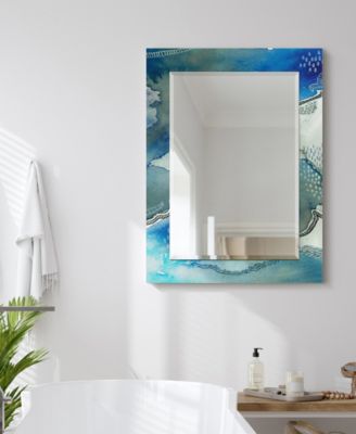 'Subtle Blues' Rectangular On Free Floating Printed Tempered Art Glass Beveled Mirror, 40" x 30"