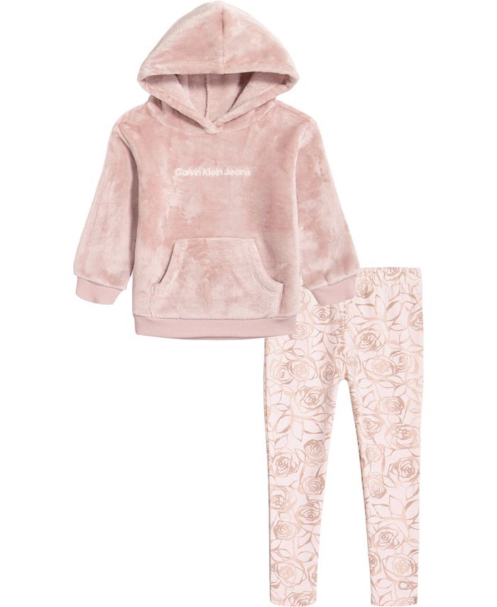 Calvin Klein Little Girls Silky Sherpa Logo Pullover Hoodie and Printed ...
