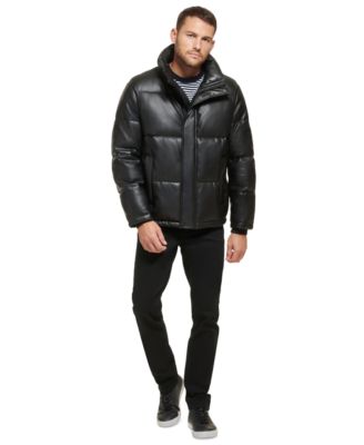 フリースジャケット   Classic Faux Leather Puffer Jacket Calvin Klein Men's Faux Leather Classic Puffer Jacket - Macy's