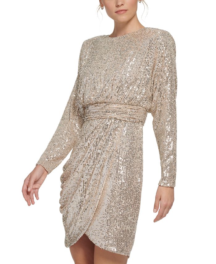 Eliza J Formal Dresses Eliza J Women's Sequin Wrap Mini Dress  Balloon  Sleeve Cocktail Dress For Parties & Nights Out Sequin Cocktail Dress
