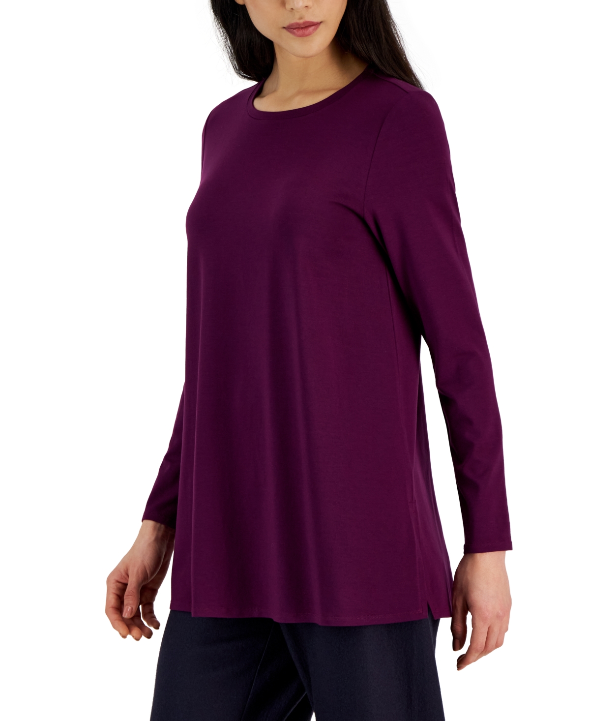 Eileen Fisher Side-slit Crewneck Jersey Tunic In Swtpl