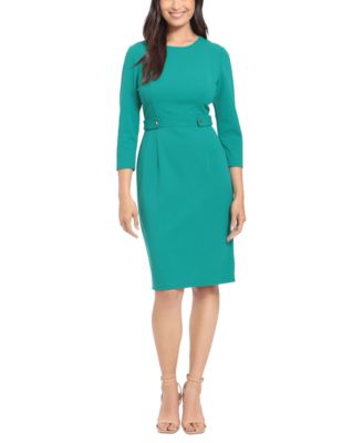 Petite 3/4-Sleeve Tab-Waist Sheath Dress