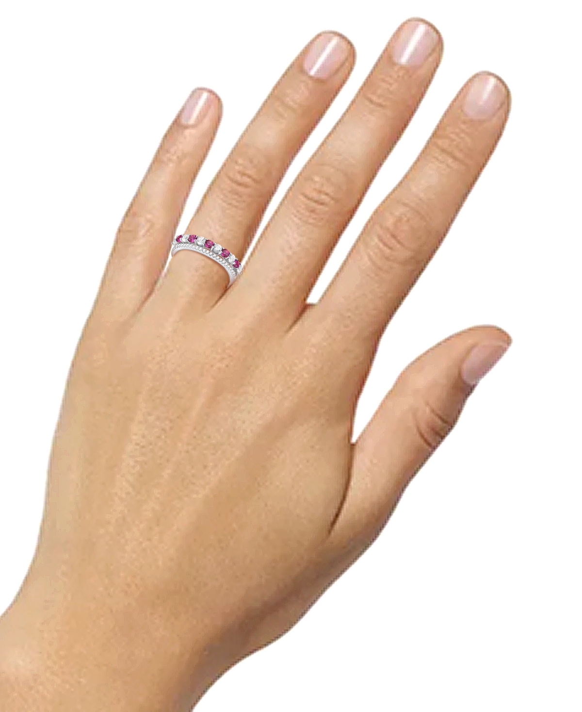 Lab-Grown Emerald (1/3 ct. t.w.) & Lab-Grown White Sapphire (5/8 ct. t.w.) Stack Band in Sterling Silver (Also in Lab-Grown& Lab-Grown Sapphire)