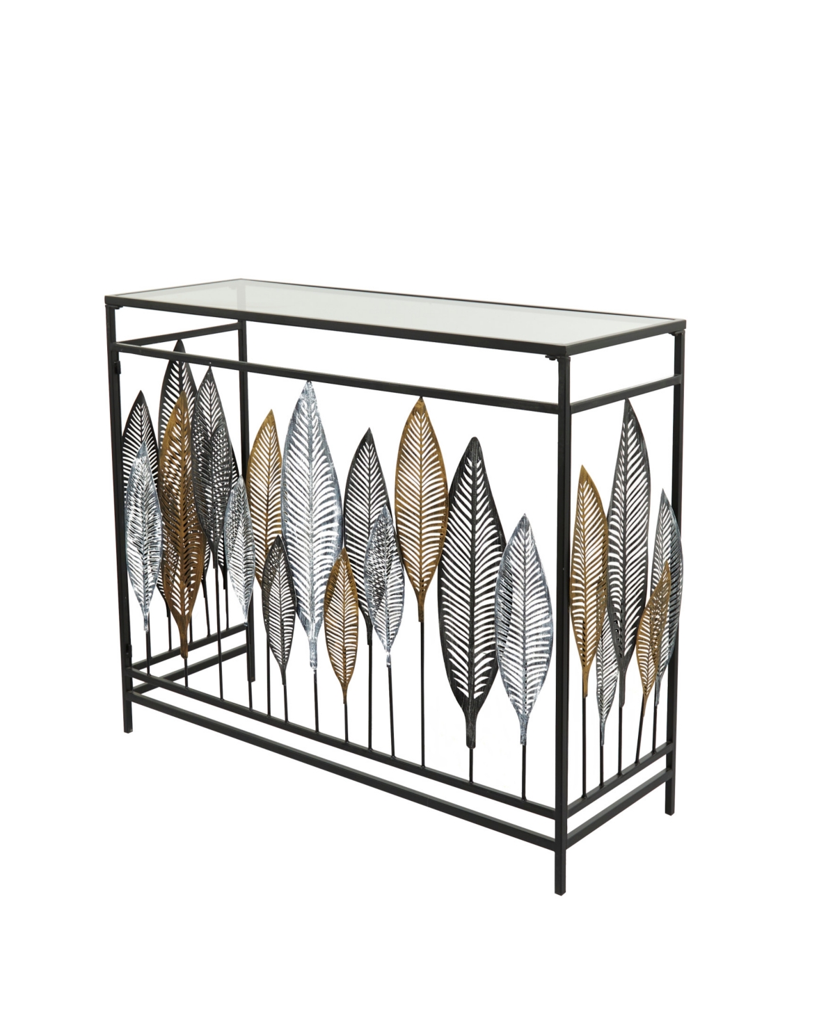 Rosemary Lane Metal Contemporary Console Table With Mirrored Glass Top, 44" X 16" X 30" In Black