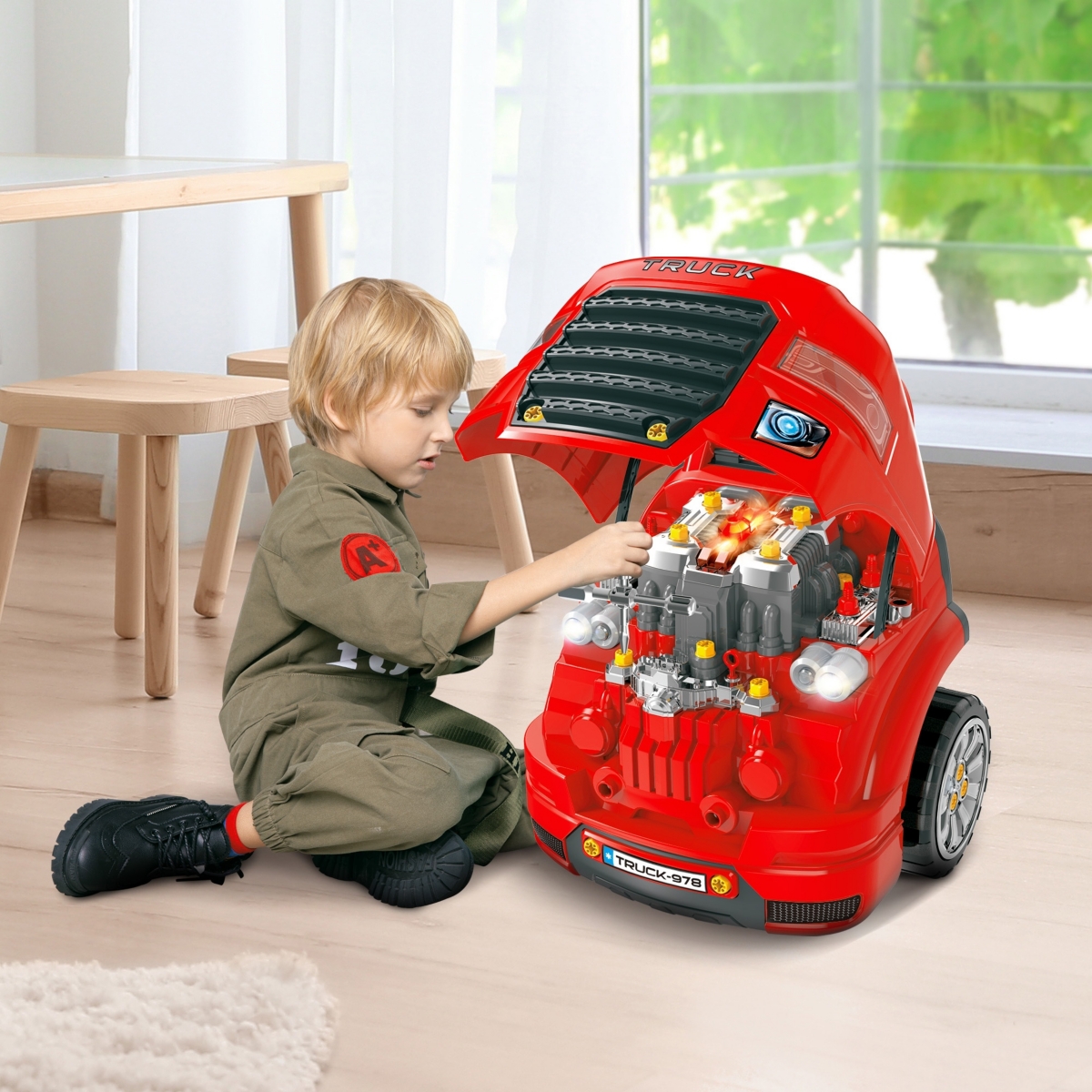 Qaba Kids Truck Engine Toy Set, Educational Car Play, for 3-5 Years