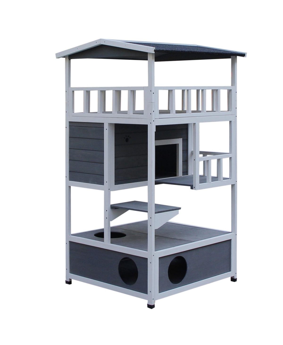 Cat House, Kitten Condo Shelter w/ Raised Base Asphalt Roof