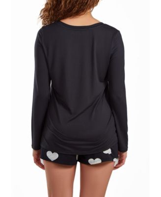 Women's Kind Heart Modal Henley Pajama Short Set and Ultra Soft in Comfy Cozy Style, 2 Piece