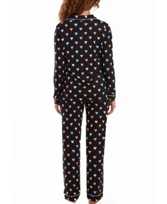 Women's Tobey Button Down Modal Pajama Pant Set with Pink Contrast Trim, 2 Piece