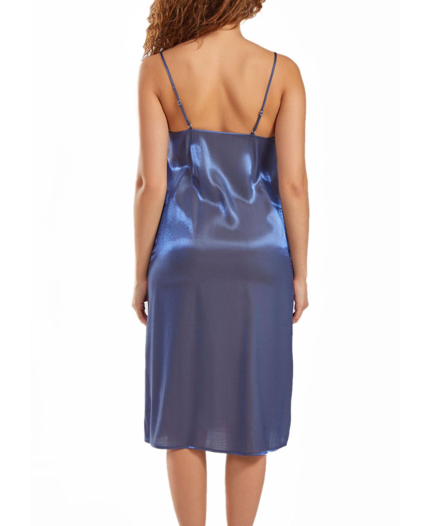 Женское платье iCollection Skyler Plus Size Irredesant Satin Dress with Adjustable Straps, цвет: Синий — фото 2