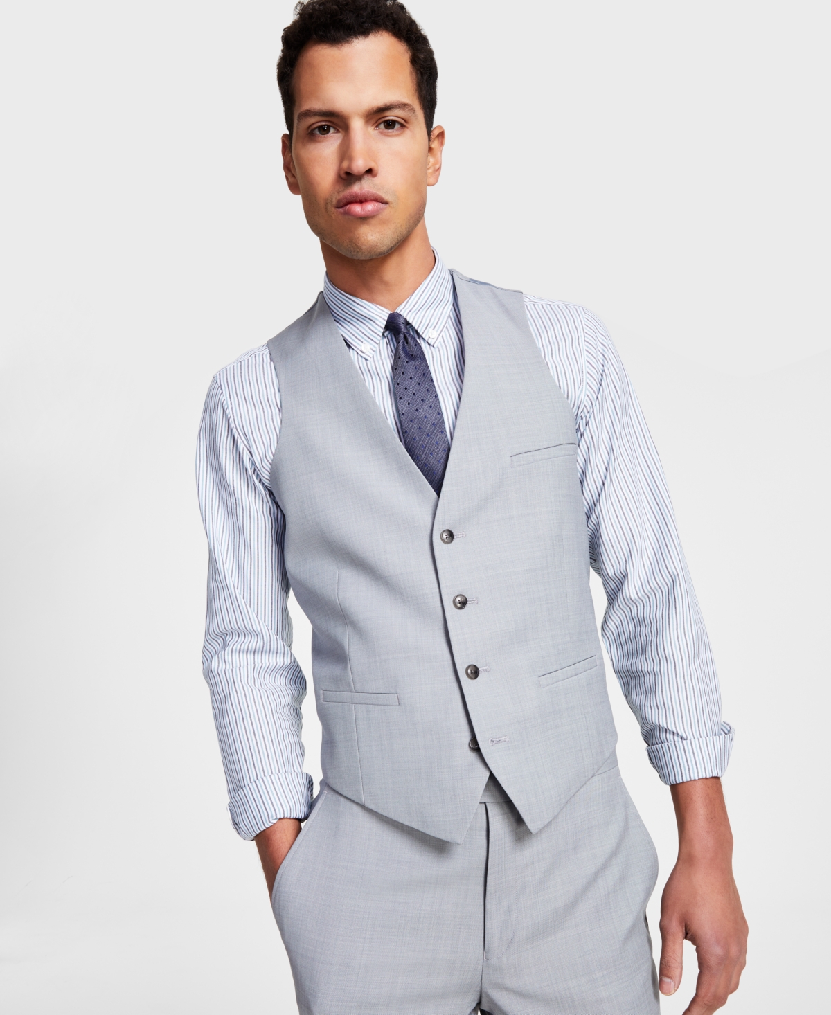 Bar Iii Men's Slim-fit Sharkskin Suit Vest, Created For Macy's In Light Grey