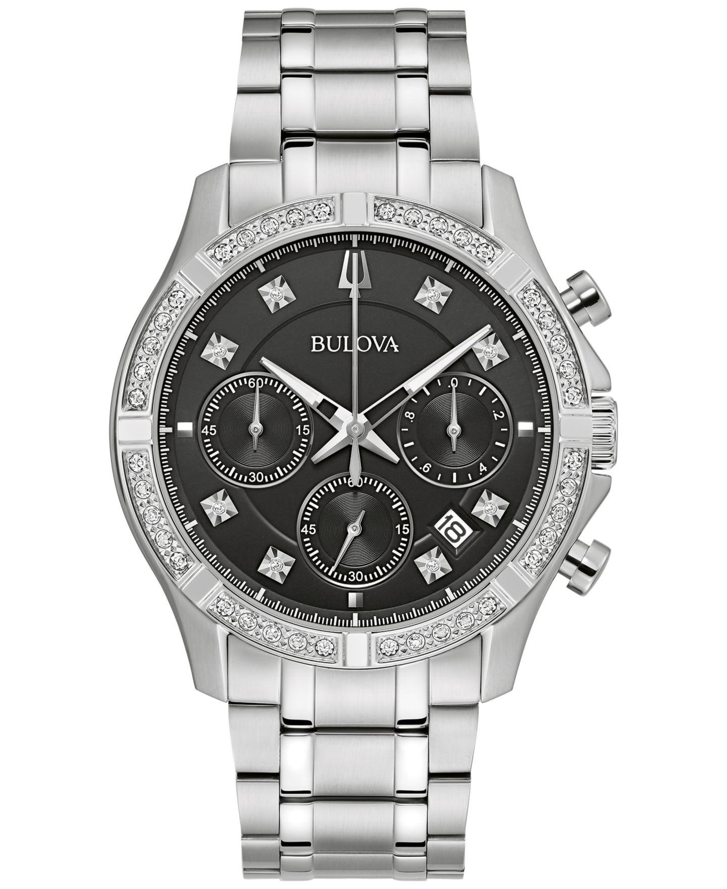 Мужские часы Bulova Chronograph Classic Diamond (1/8 ct. t.w.) Stainless Steel Bracelet Watch 44mm, A Macy's Exclusive Style — фото 1