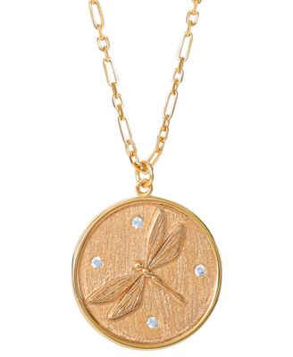 Giani Bernini - Cubic Zirconia Dragonfly Disc Pendant Necklace in 18k Gold-Plated Sterling Silver, 16" + 2" extender