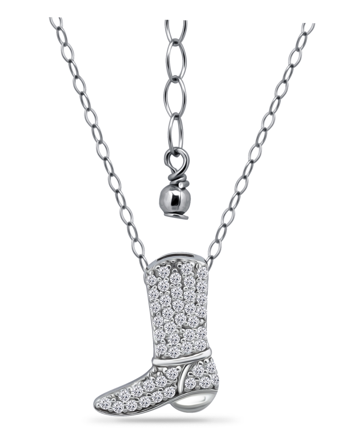 Cubic Zirconia Pave Cowboy Boot Necklace in Sterling Silver - Sterling Silver