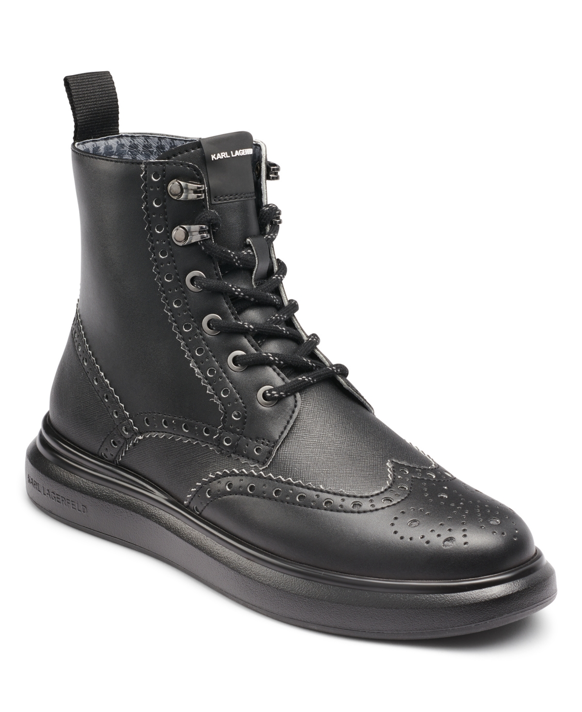 Shop Karl Lagerfeld Men's Side Zip Wingtip Boot In Black
