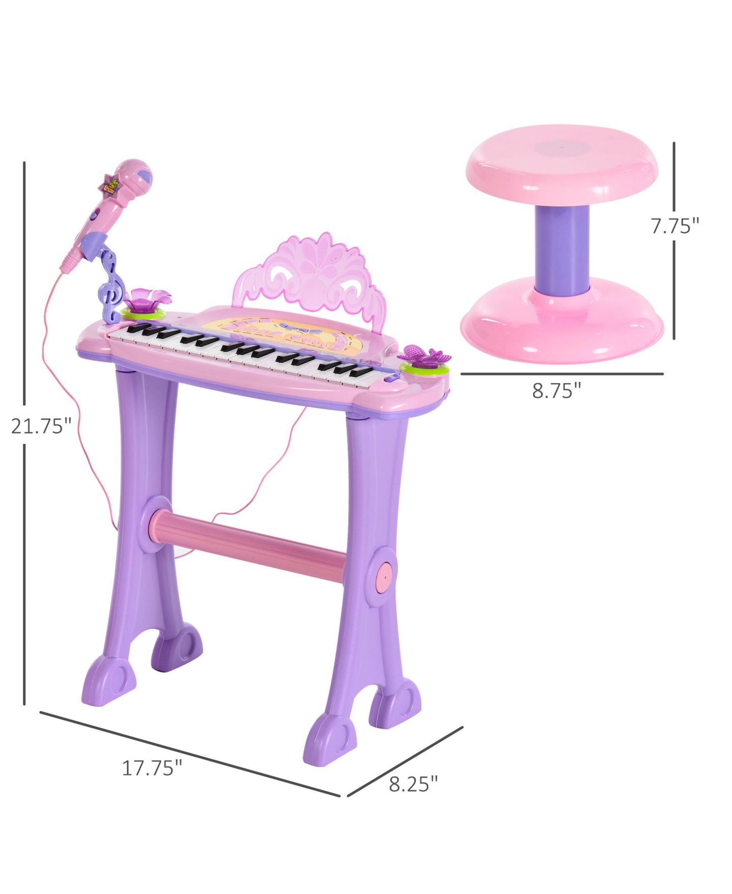 Детские игрушки Qaba Kids Piano Keyboard Drum Set with Sounds, Microphone, Stool — фото 2