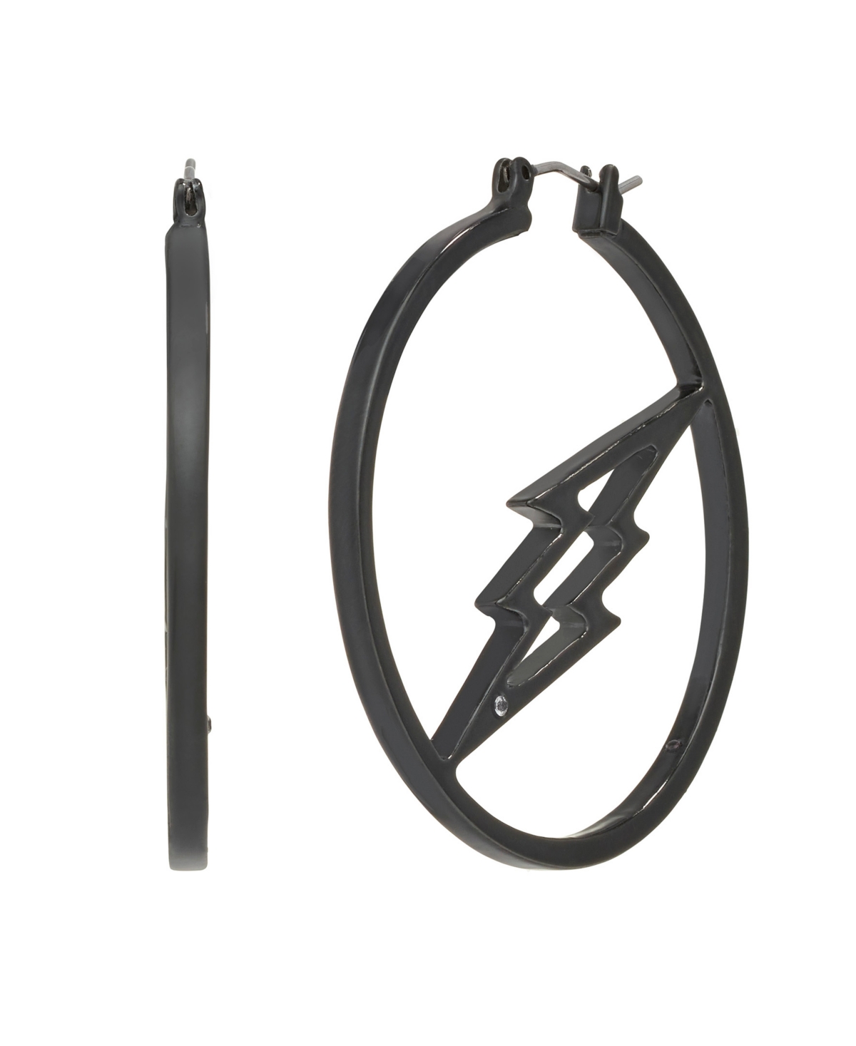 Lightning Bolt Hoop Earrings - Black
