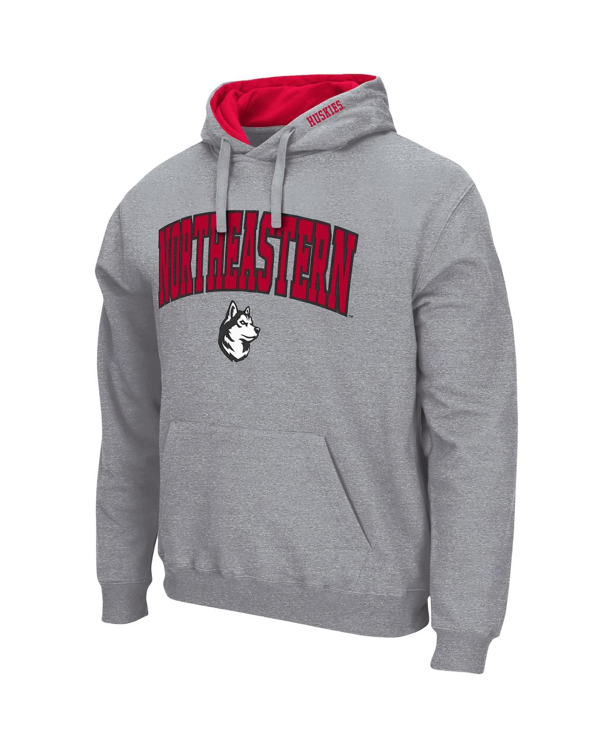 Men's Colosseum Heathered Gray Northeastern Huskies Arch and Logo Pullover Hoodie