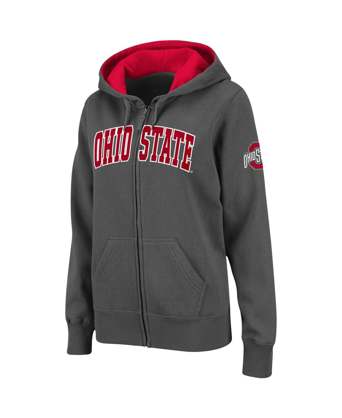 Women's Charcoal Ohio State Buckeyes Arched Name Full-Zip Hoodie