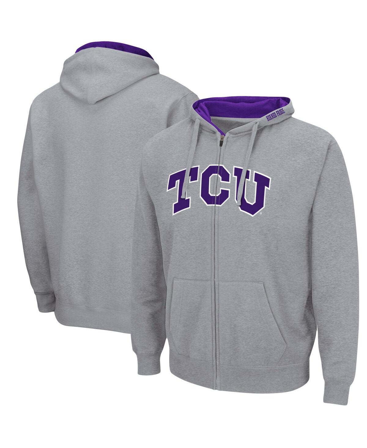 Colosseum Men's  Heathered Gray Tcu Horned Frogs Arch And Logo 3.0 Full-zip Hoodie In Heathered Gray