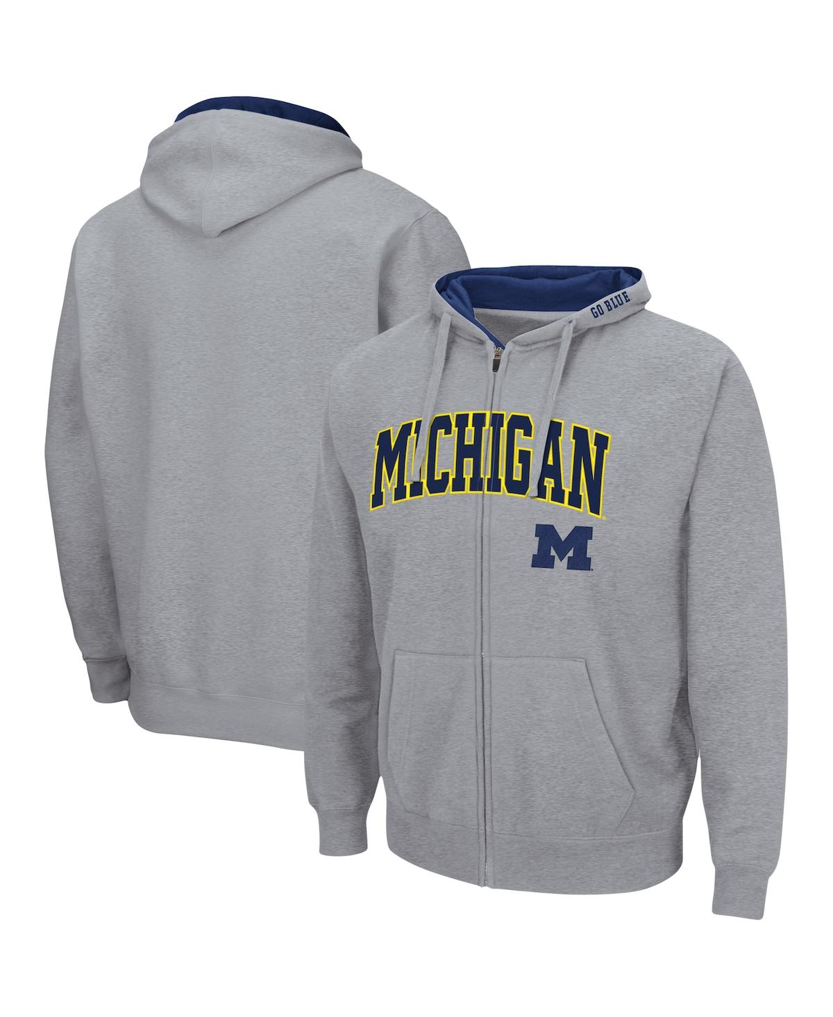 Shop Colosseum Men's  Heathered Gray Michigan Wolverines Arch And Logo 3.0 Full-zip Hoodie