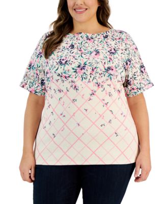 Karen Scott - Plus Size Givery Garden Boat-Neck Top