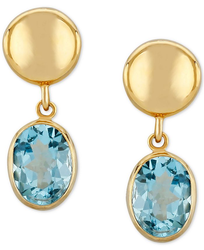 Blue Topaz Disc Drop Earrings 3 1 5 ct. t.w. in 14k Gold Also in Peridot