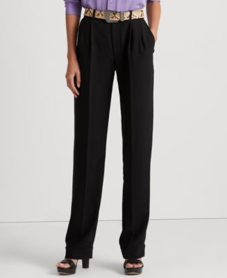 Ralph Lauren Women's Plus Size Pleated Crepe Trouser Pants 14W Black