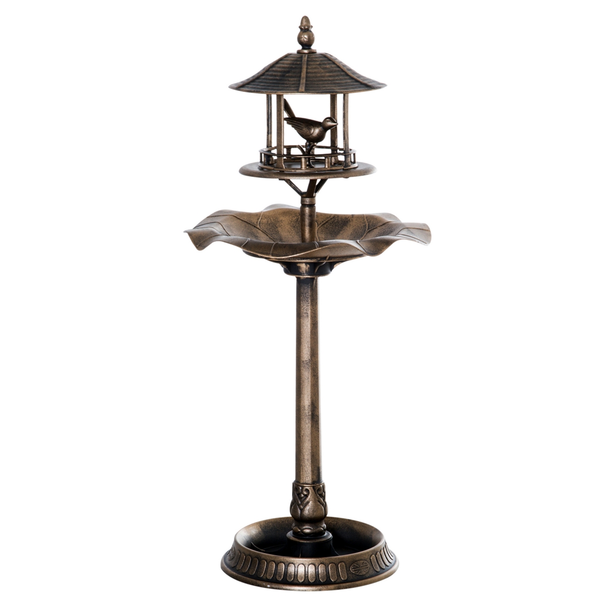3-in-1 Outdoor Pedestal Bird Bath Feeder Planter Decor - - Antique gold (bronze)