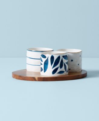 Blue Bay Round Snack Bowls with Wood Tray