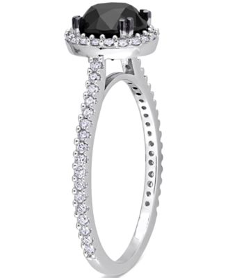 Black Diamond (1 ct. t.w.) & White Diamond (1/4 ct. t.w.) Halo Engagement Ring in 14k White Gold