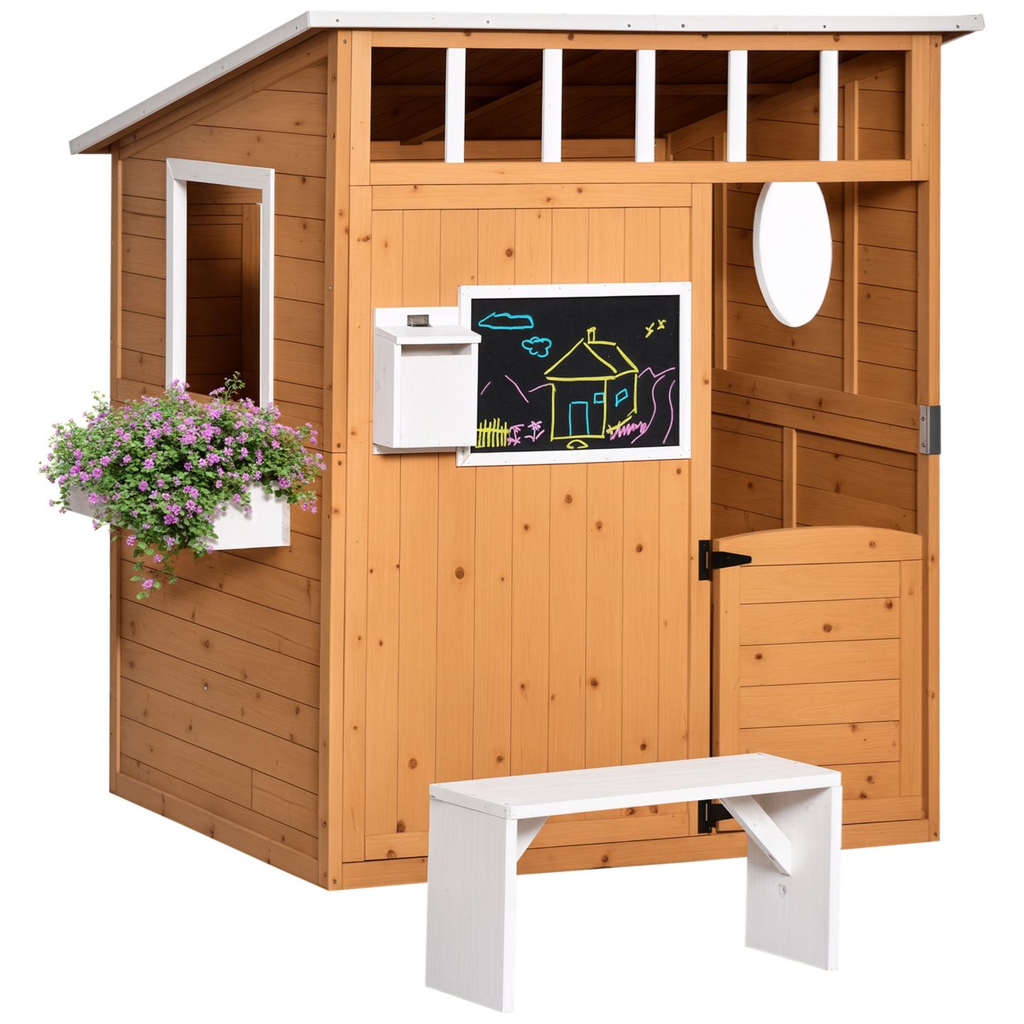 Детские игрушки Outsunny Garden Cottage Outdoor Wooden Playhouse, 6-Piece Set, Ages 3+ — фото 1