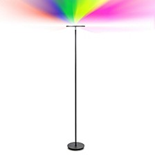 Sky Color Changing LED Torchiere Floor Lamp with Adjustable Head and Cellular Remote Control - Black
