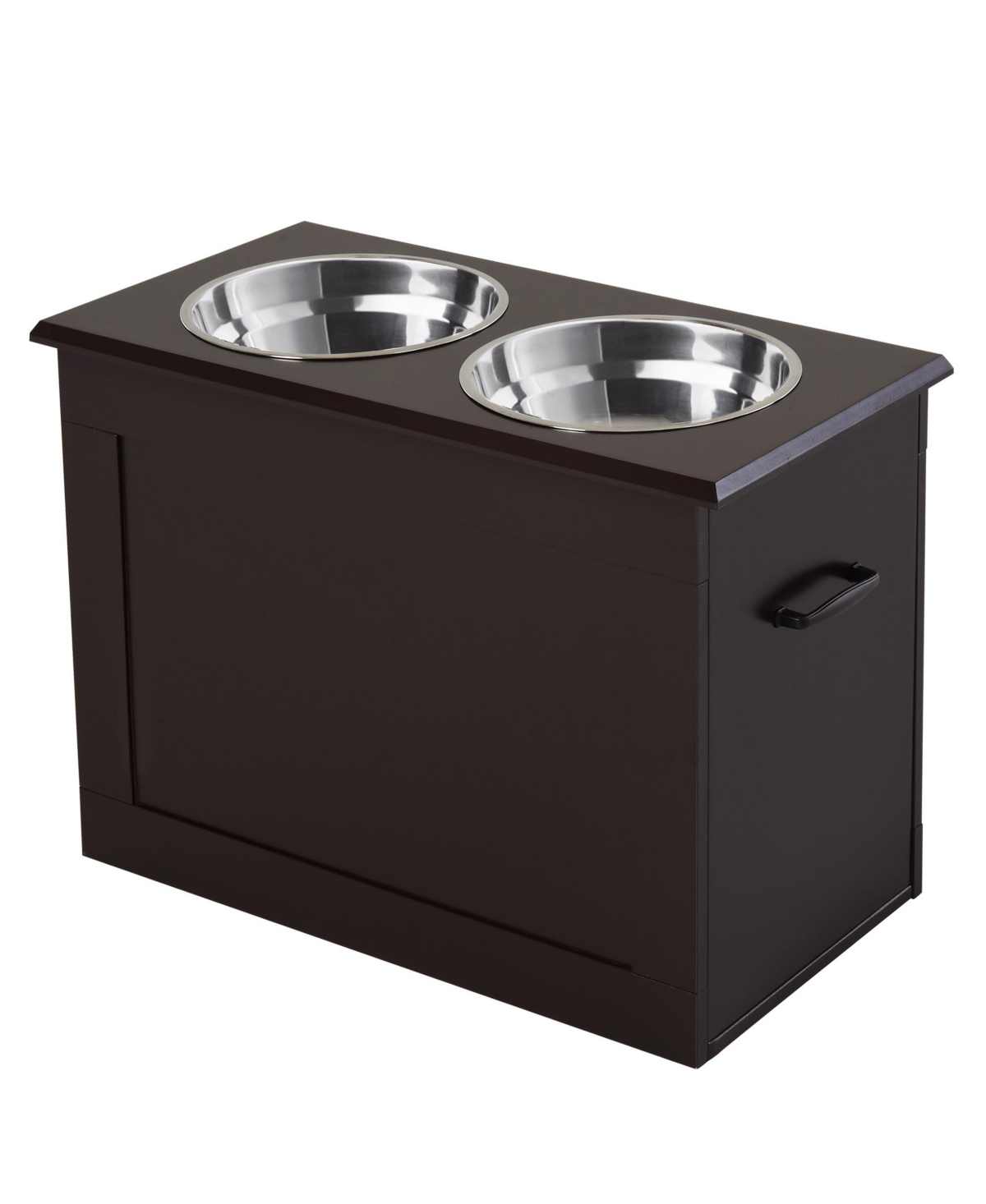 Stainless Steel Raised Pet Bowl Feeding Station with Storage - Brown