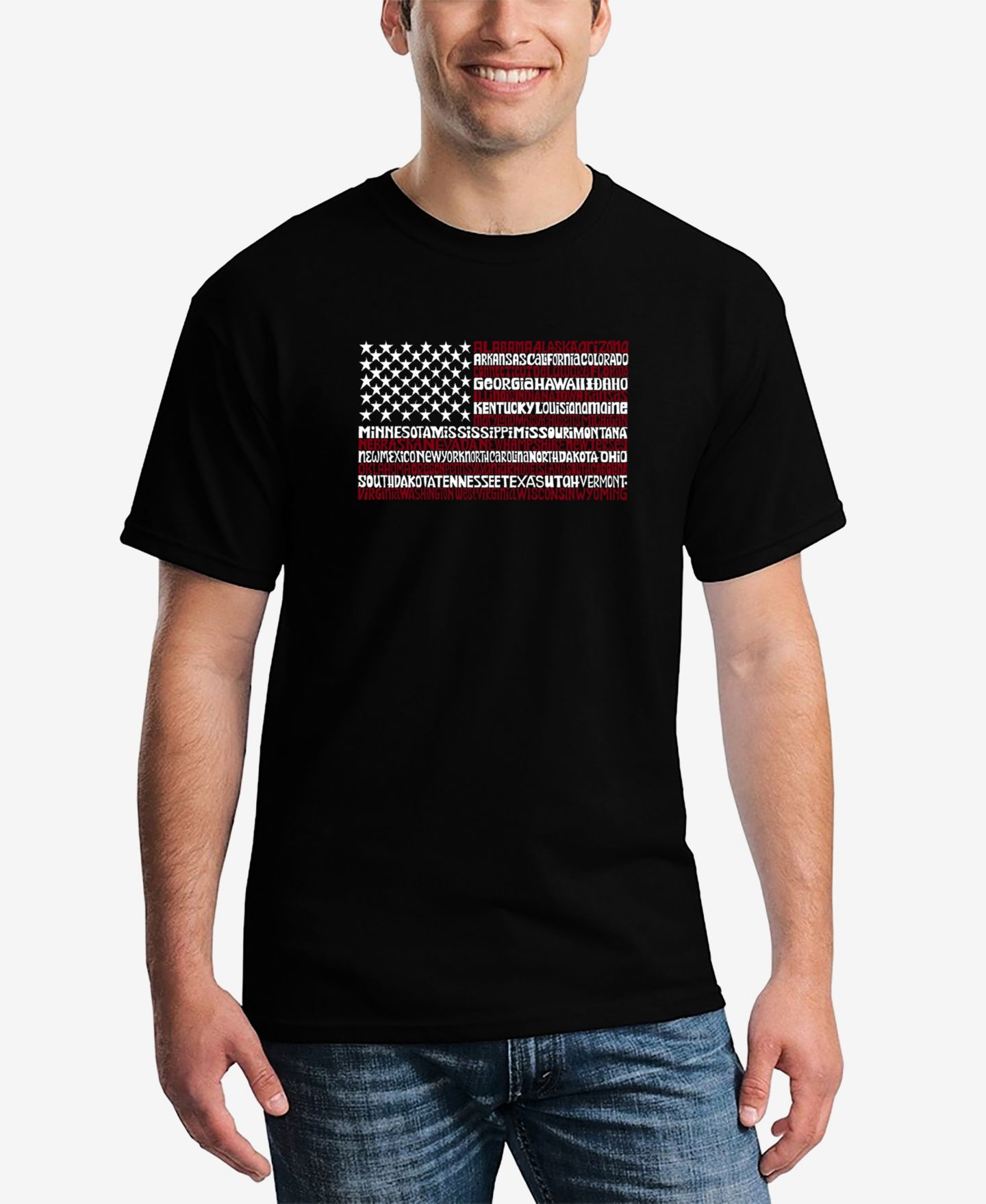 Мужская футболка LA Pop Art 50 States USA Flag Word Art Short Sleeve, цвет: Чёрный — фото 1